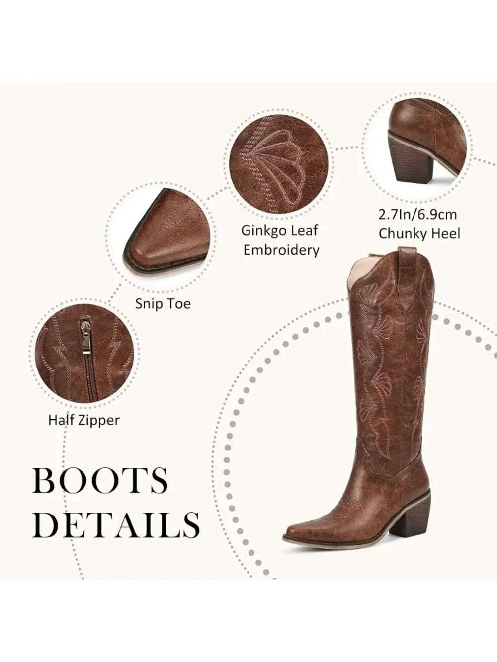 Women's Red Brown Chunky Heel Slip on Pointed Knee High Cowgirl Tall Boots